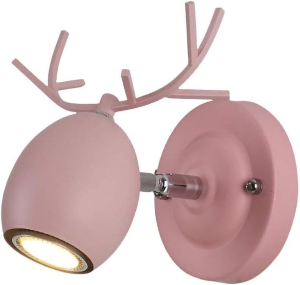 Wall Light Wrought Iron Wall Lamp Nordic Creative Antlers Light Bedroom Sconce for Living Room Bedside Dining Fixtures Decor(Pink)
