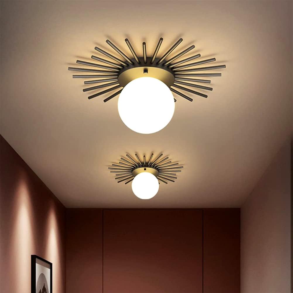 Nordic Creative Ceiling Lights Modern Bedroom Flush Mount Lighting Fixture LED G9 Acrylic Lampshade Sun Flower Gold Wrought Iron Chandelier For Living Room Entrance Hallway Kitchen (Black,35CM)