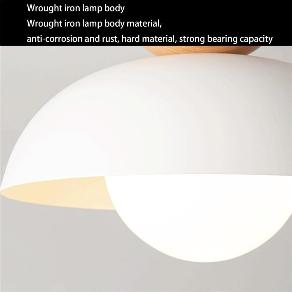 Minimalist Wood Grain Ceiling Lamp Nordic Wrought Iron Ceiling Light Mid Century Semi Recessed Ceiling Light Fixture for Cloakroom Kitchen Bedroom Entryway(Black)