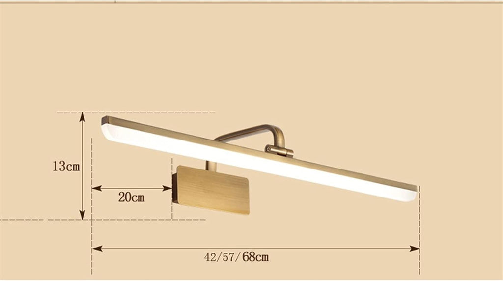 Mirror Lamp Mirror Front Light LED Mirror Light Waterproof Wrought Iron Vanity Mirror Light Fixture Wall Sconce for Bathroom Dressing Table Hallway Light Bedside Decor Wall Lamp (Size:57cm) ,Wall Moun