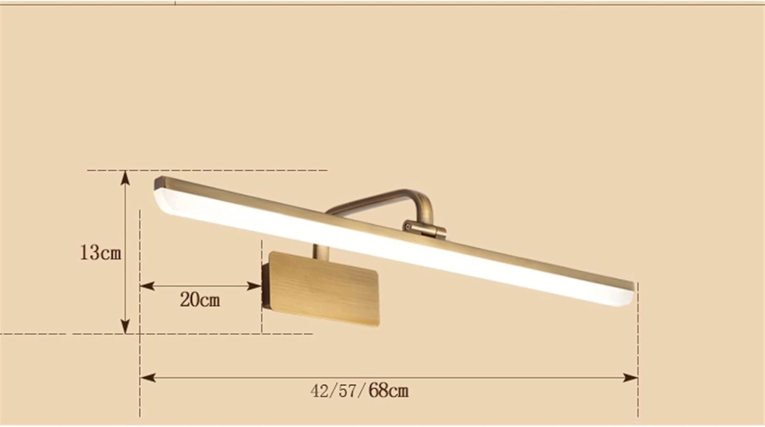 Mirror Lamp Mirror Front Light LED Mirror Light Waterproof Wrought Iron Vanity Mirror Light Fixture Wall Sconce for Bathroom Dressing Table Hallway Light Bedside Decor Wall Lamp (Size:57cm) ,Wall Moun