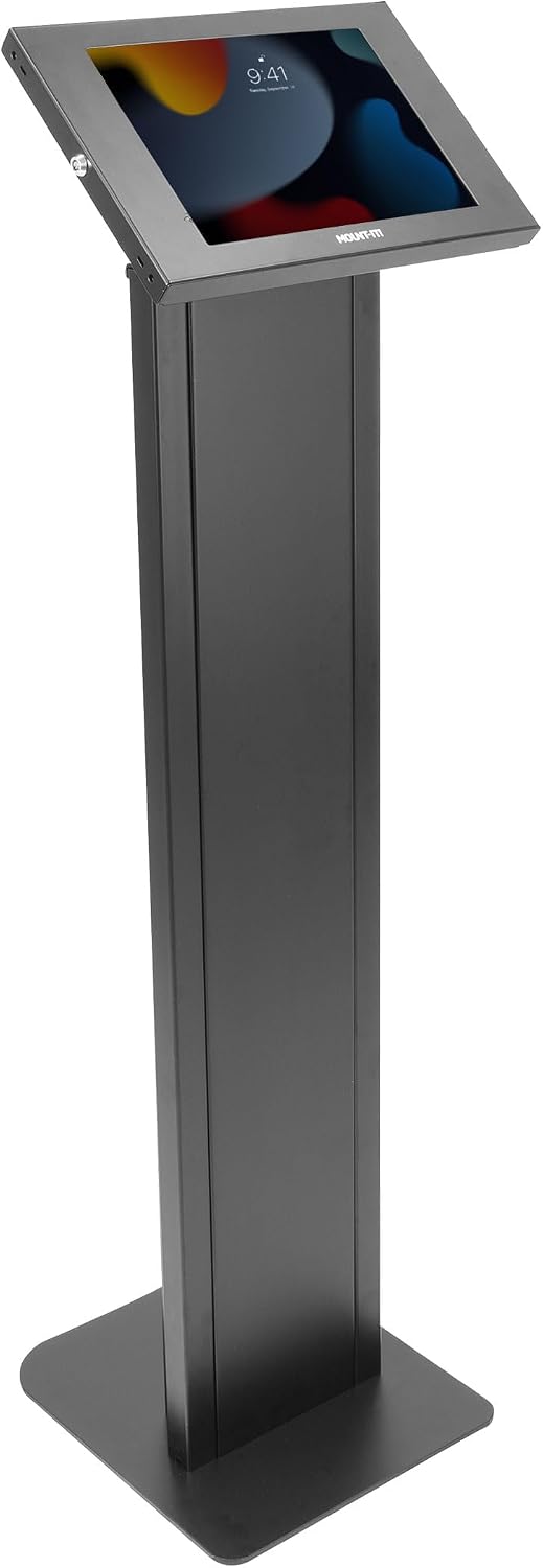 Mount-It! Anti-Theft iPad Floor Stand Kiosk, Locking Tablet Floor Stand for iPad Gen 7–11 & A16, Air & Pro (10.2'–11'), Commercial Kiosk for Retail, Lobby & Trade Show, Black