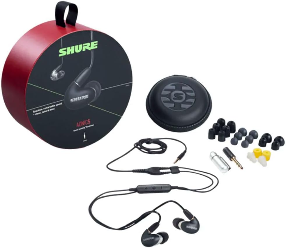 Shure AONIC 4 Wired Sound Isolating Earbuds, Detailed Sound, Dual-Driver Hybrid, Secure in-Ear Fit, Detachable Cable, Durable Quality, Compatible with Apple & Android Devices - Black