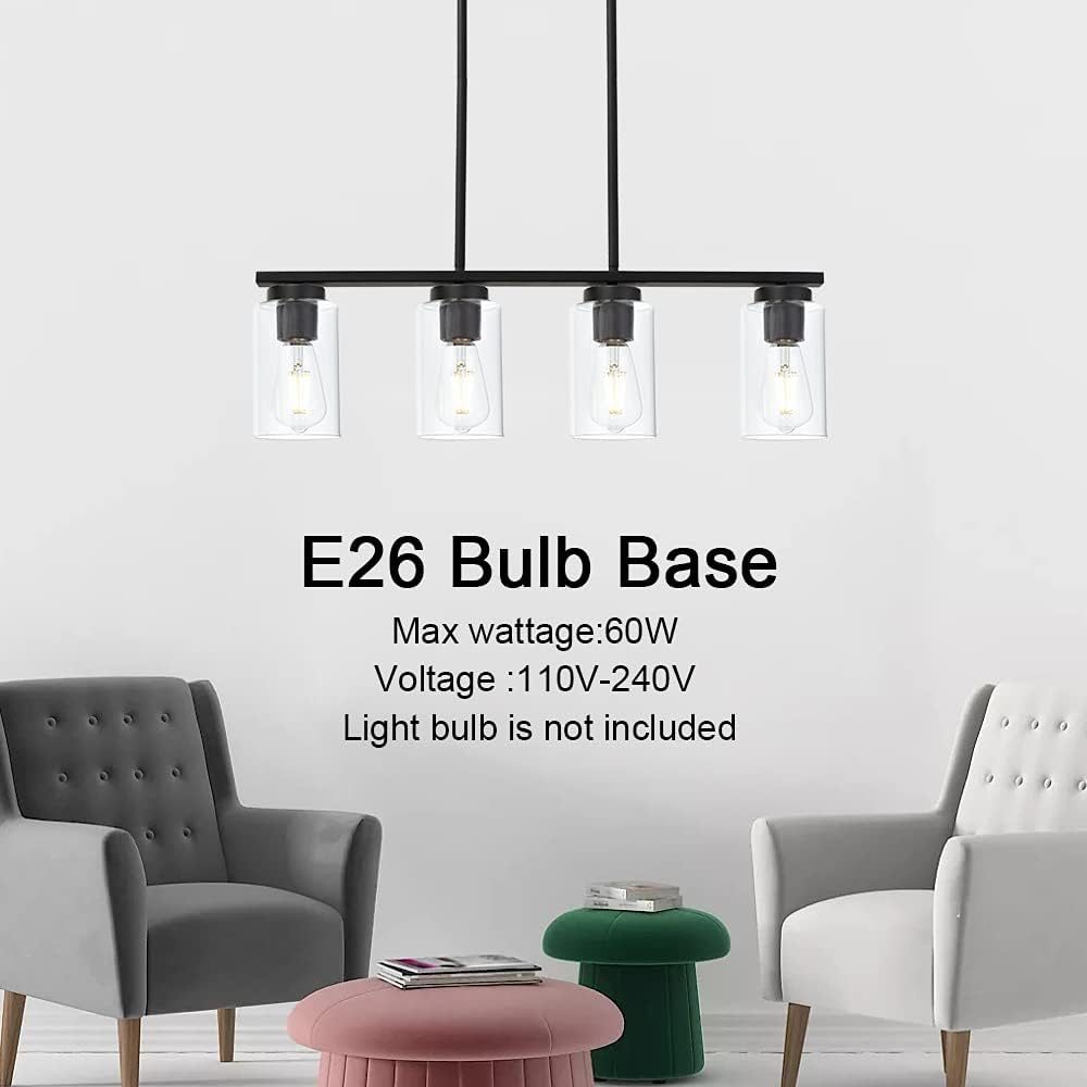TODOLUZ Black Pendant Light Fixtures with Clear Glass Shades, 4-Lights Linar Kitchen Island Light for Farmhouse Dining Room Kitchen Pool Table