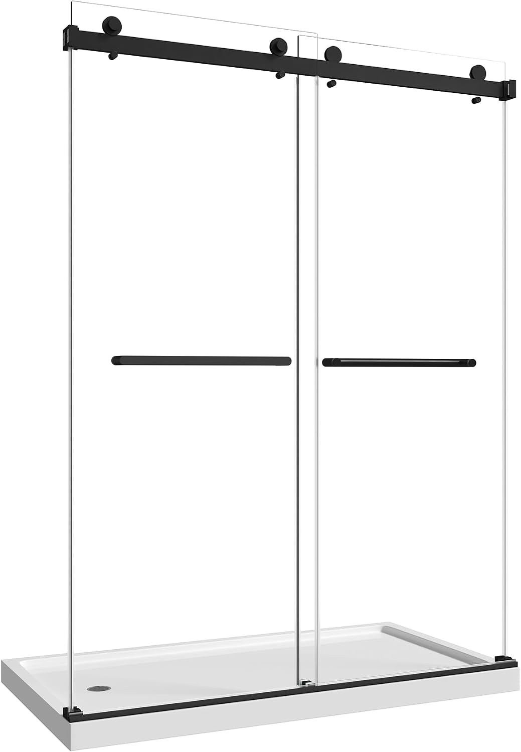 Frameless Shower Door,55-60' W x 76' H Sliding Glass Shower Door,5/16'(8mm) Thick Tempered Clear Glass with Explosion-Proof Film Nano Coating,Waterproof Strip,Matte Black