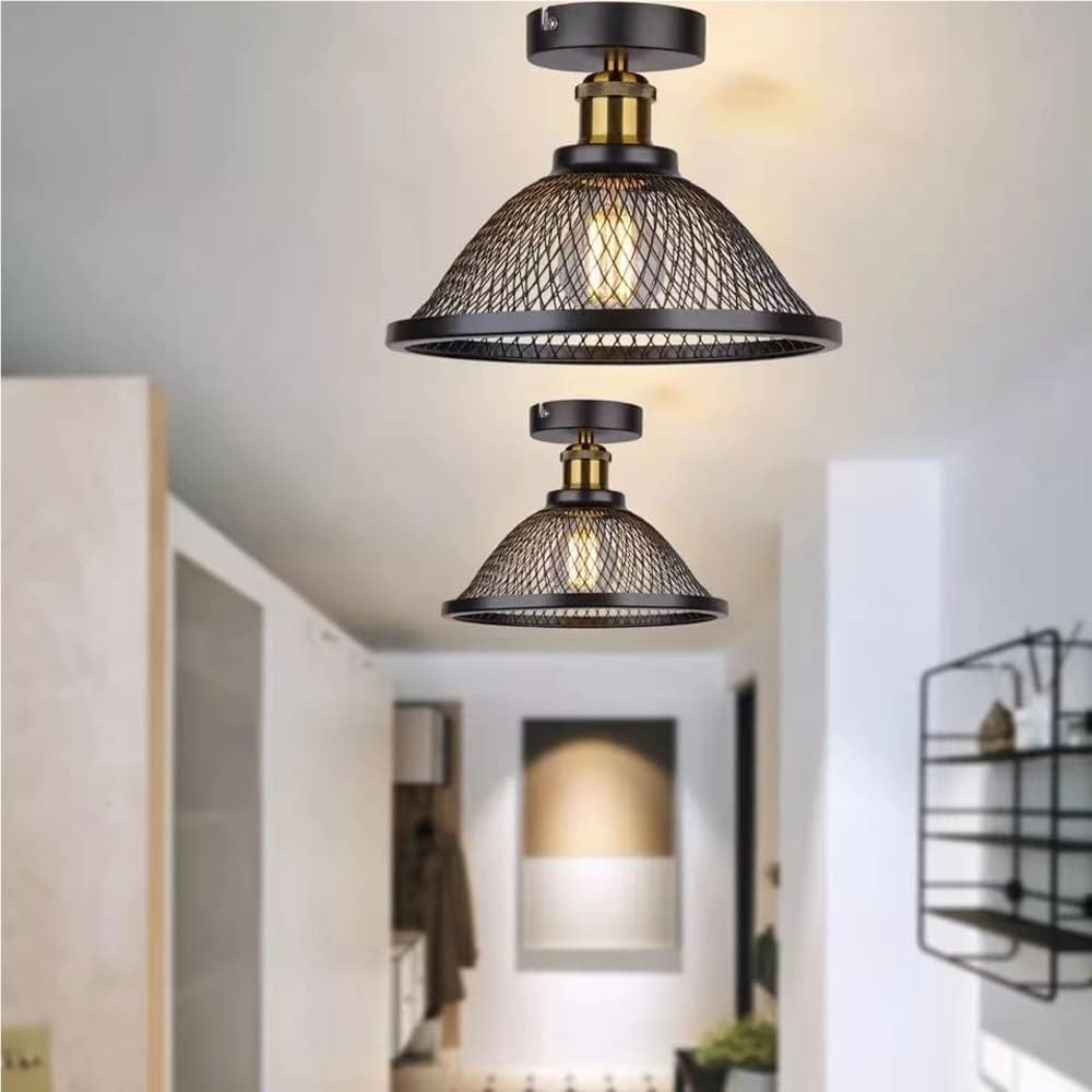 Creative Mesh Decorative Semi Flush Mount Ceiling Light, Wrought Iron Ceiling Lamp with Black and White Shade, Pendant Light Fixture for Bars, Clothing Stores, Restaurants(White)