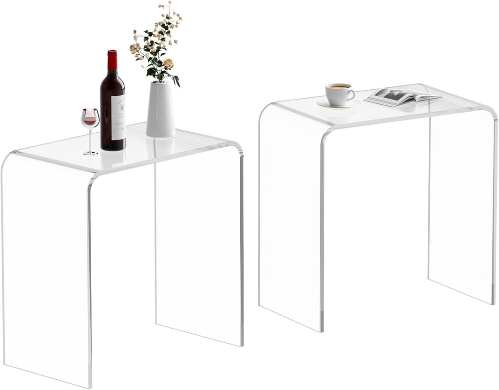 2 PCS Acrylic Side Table, Acrylic End Table, Clear Coffee Table/Nightstand for Living Room Balcony Bedrooms Small Space, Modern Clear Couch Tables for Sofa 21' L x 12' W x 21' H