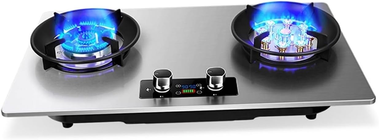 Stainless Steel Gas Stove,Tabletop/built-in Gas Cooktop,17060 BTU Two Burners,Flameout Protection Suitable for Home and Commercial Use (Size : LPG), 18648