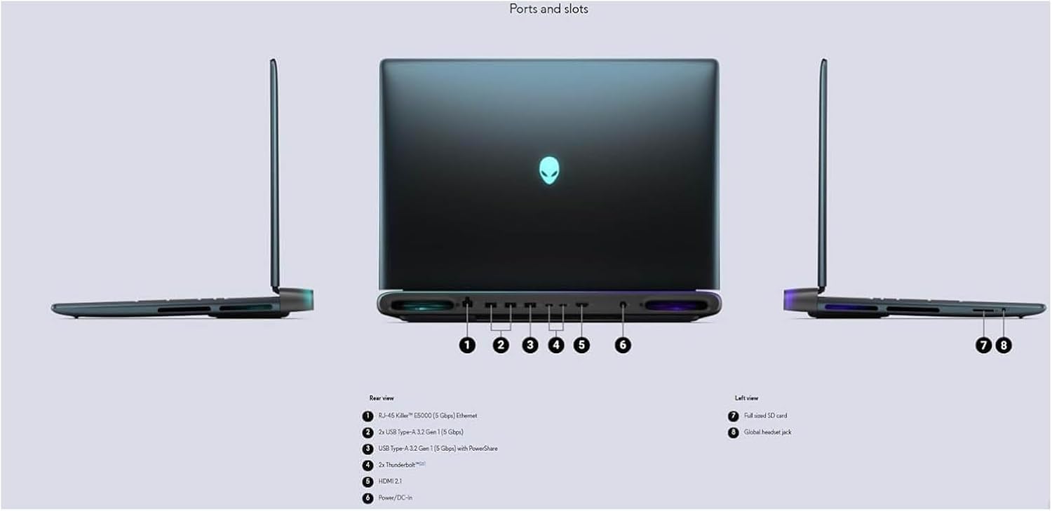 Alienware 16 Area-51 Gaming Laptop, NVIDIA RTX 5080 16GB GDDR7, Intel Ultra 9 275HX(24-Core, Up to 5.4GHz), 16' QHD+ 300Hz, 4K Camera,WiFi 7, Windows 11 Pro, with Accessories, 32 GB DDR5, 2 TB SSD