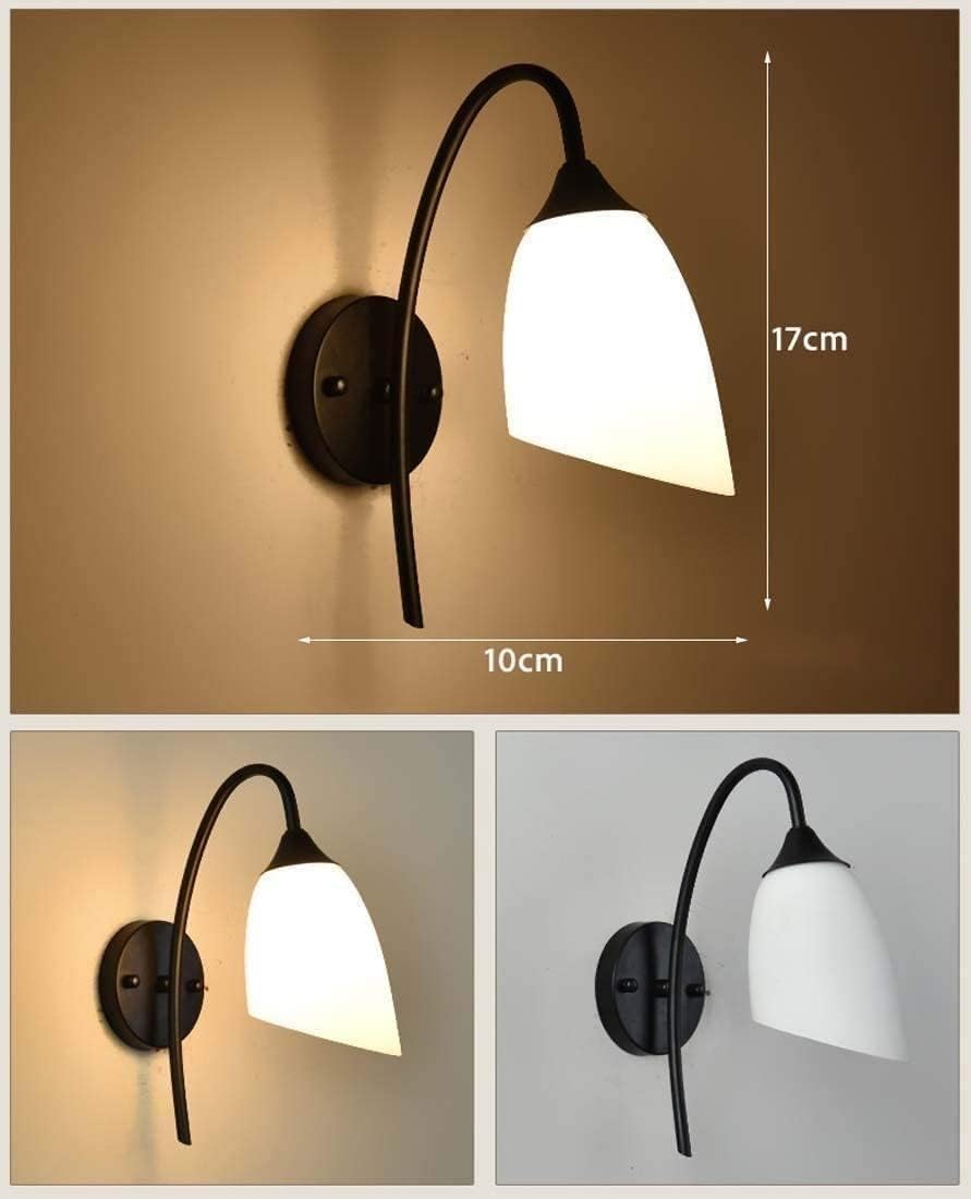 Black Wrought Iron Wall Light Frosted Glass Lamp Fixture Body Modern Minimalist Design Sconce E27 Socket