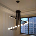 Retro Simple Pendant Chandelier Loft 26 Heads Spiral Staircase Black Wrought Iron Large Ceiling Lighting E27 Fixture for Bar Cafe Living Room Bedroom Hallway