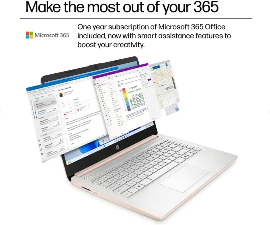 HP Student Laptop, Intel Processor N150(up to 3.6 GHz), 14 Inch LED Screen,16G RAM, 128GB Storange,One Year Office 365, Windows 11 Home,w/YYY Bundle,Rose Gold