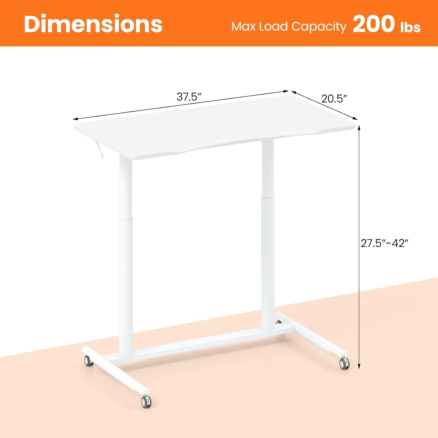 Tangkula Mobile Standing Desk, C-Shaped Sit Stand Desk with Adjustable Height, Lockable Wheels & Metal Frame, Rolling Laptop Desk, Portable Computer Workstation for Small Space