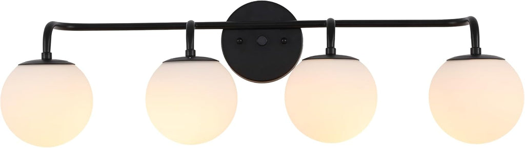 JONATHAN Y 31' Black Modern Globe Wall Sconce Vanity Light for Bathroom, White Frosted Glass Shade, Midcentury Parisian Bistro Wall Lamp, LED Bulb Included (JYL3558B)