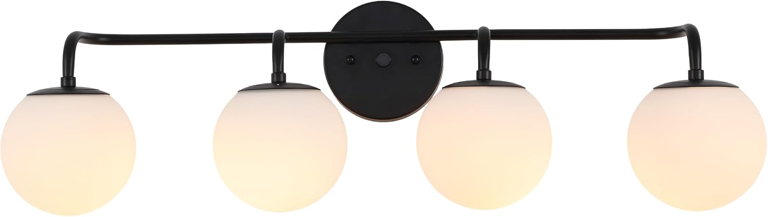 JONATHAN Y 31' Black Modern Globe Wall Sconce Vanity Light for Bathroom, White Frosted Glass Shade, Midcentury Parisian Bistro Wall Lamp, LED Bulb Included (JYL3558B)