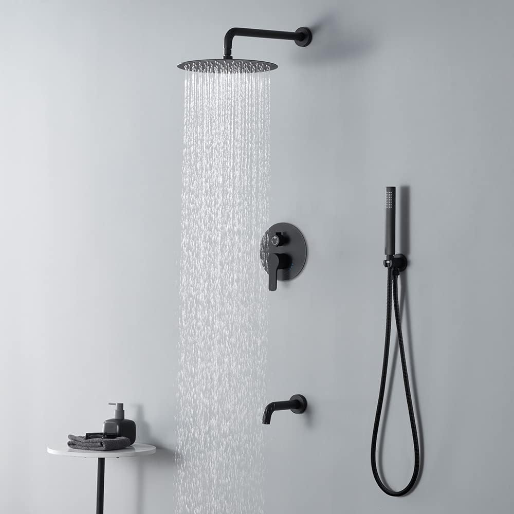 Shower System with Tub, Bathroom Shower Faucet with tub (10 Inch, Matte Black)