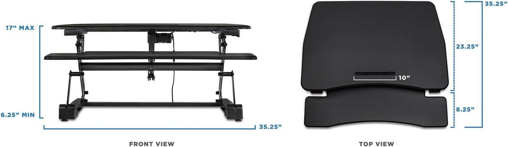 Mount-It! Electric Standing Desk Converter 35.4' Quick Sit Stand Desk Riser, Computer Workstation Motorized Easy Convertor with Built-in USB Charging Port, Ergonomic Height Adjustable in Black