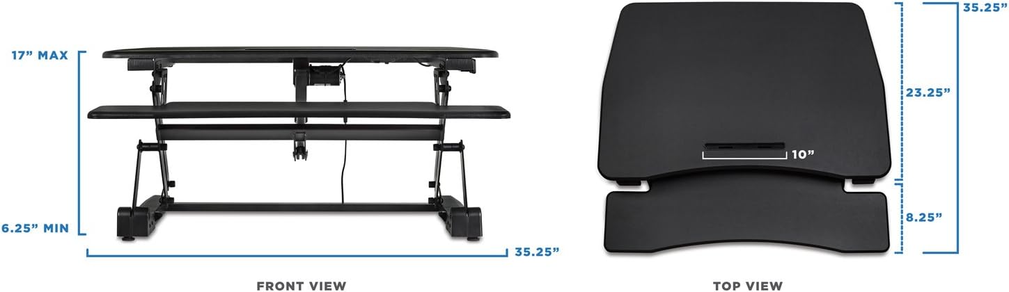 Mount-It! Electric Standing Desk Converter 35.4' Quick Sit Stand Desk Riser, Computer Workstation Motorized Easy Convertor with Built-in USB Charging Port, Ergonomic Height Adjustable in Black