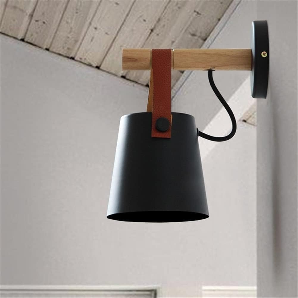 Indoor Wall Lamp Wrought Iron Wooden Wall Sconce Bedroom Restaurant Wall Mount Lighting Fixture Decoration,Modern Chandelier, Black, cy-0114