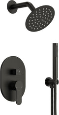 6' High-Pressure Shower System with Handheld Spray, Wall Mount Round Bathroom Shower Faucet Set with Valve (Matte Black)