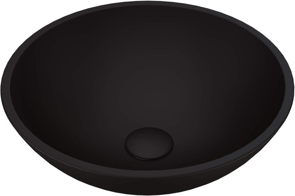 Vigo Vessel Sink Matte Black - 17' Artistic Round Bowl Sink for Bathrooms, Tempered Glass Above Counter Bathroom Sink with NonStickShield, QuickDrain & TempGuard, Modern Luxury Design