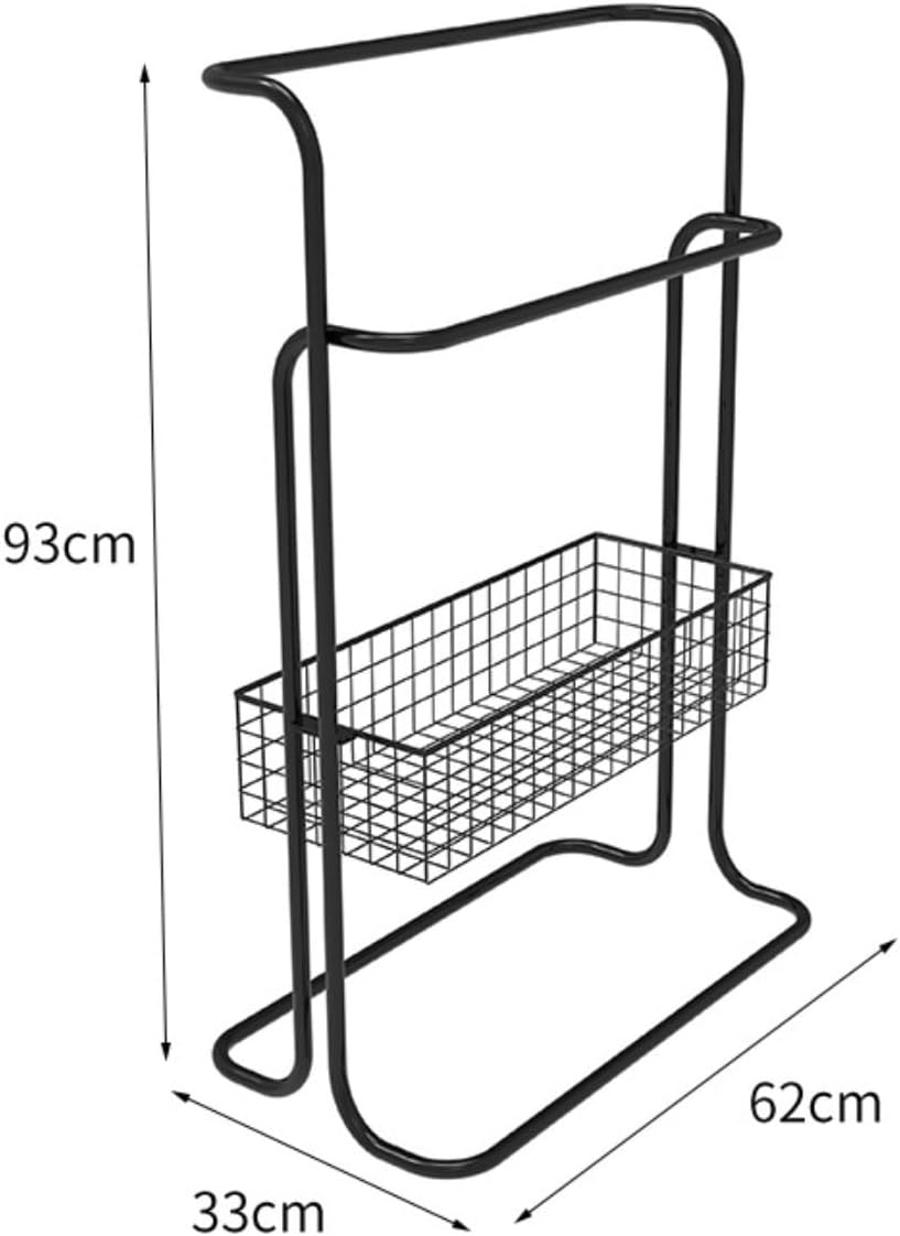Free Standing Towel Rack, Pool Wrought Iron Towel Rack Standing Dirty Laundry Basket Bathroom Large Storage(Black)