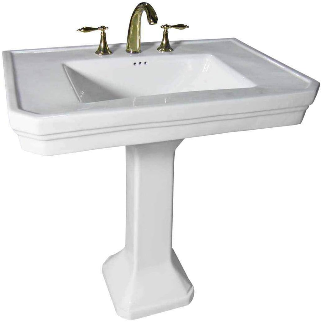 Renovators Supply Manufacturing Victorian 32' W x 34.5' H x 22' Proj. Large White Bathroom Pedestal Sink, Vitreous China, with Overflow, Compatible with 8 in. Widespread Faucets