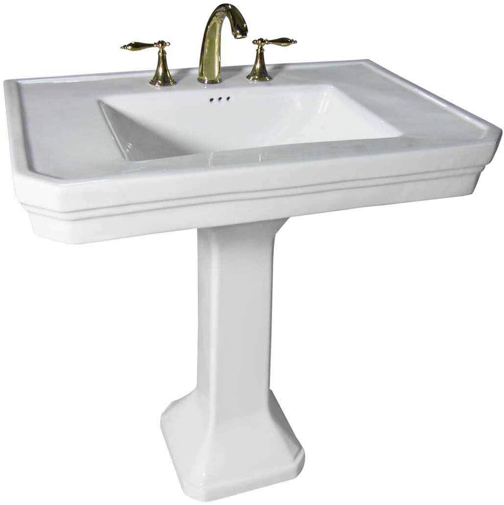 Renovators Supply Manufacturing Victorian 32' W x 34.5' H x 22' Proj. Large White Bathroom Pedestal Sink, Vitreous China, with Overflow, Compatible with 8 in. Widespread Faucets