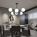 E27 Pendant Light Modern Pendant Lamp Creative Decoration Living Room Chandelier Wrought Iron Hanging Lamp Glass Ball Ceiling Lamp, Black, 6 Heads
