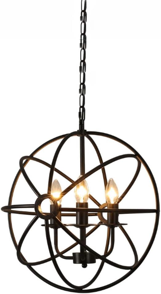 Chandelier, Black Sphere Chandelier Bar Kitchen Dining Room Round Ball Pendant Light V-intage Industrial Lustre Rustic Wrought Iron E27 Ceiling Hanging Fixtures Lighting Interesting Life