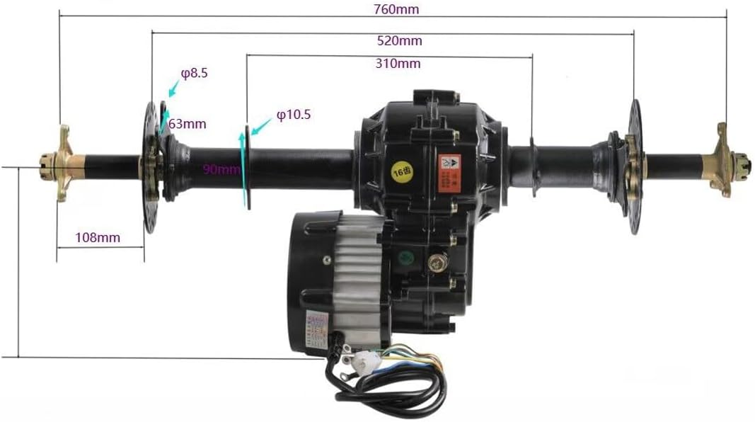 48V 1000W Brushless DC Motor Rear Axle Kit with Differential Gearbox, Speed Controller, Wiring Harness & Batteries – Electric Go Kart ATV Buggy DIY Drive System (760mm 30')