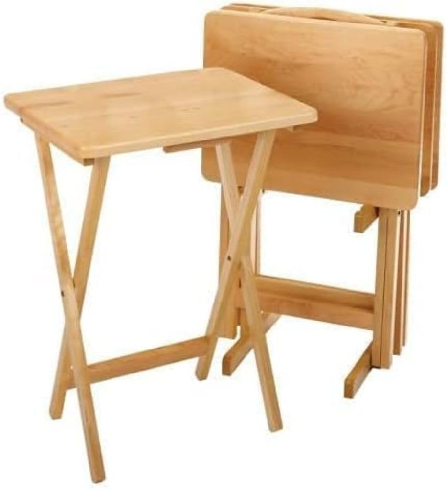 5-Piece Wooden Alex Snack Table Set Folding TV Tray Portable Laptop Stand Compact Gaming Desk Space Saving Sturdy Lightweight & Multipurpose for Living Room Bedroom Office Natural Finish