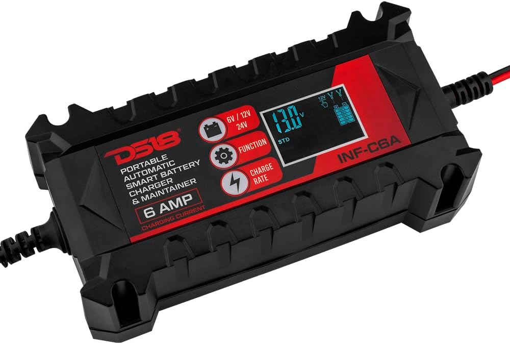 DS18 INF-C6A 6V/12V Car Battery Charger, Portable Automatic Smart Lithium and AGM Battery Trickle Charger & Maintainer 6A for Car Truck Motorcycle Lawn Mower Boat Marine Lead Acid Batteries