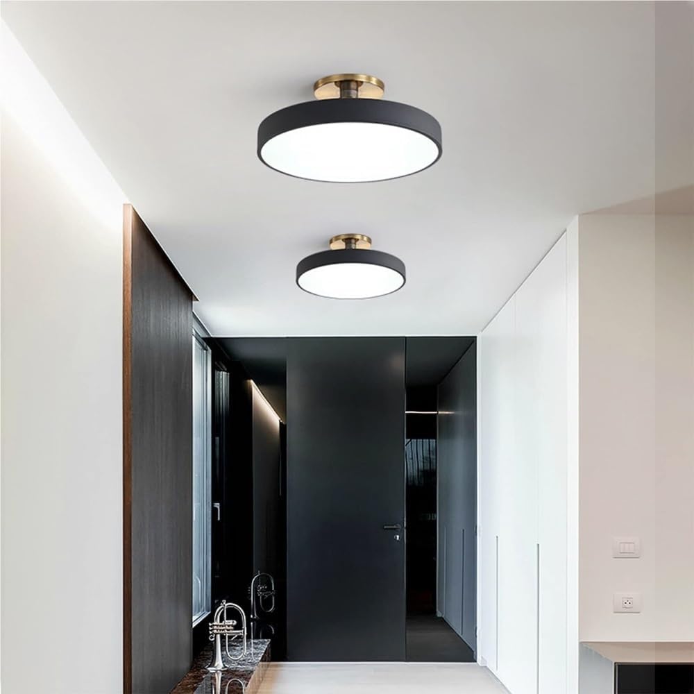 Modern Wrought Iron Ceiling Light Fixture, Round LED Dimmable Semi Flush Mount Ceiling Light for Bedroom Living Room Ceiling Lamp(Black,50cm/19.6in)