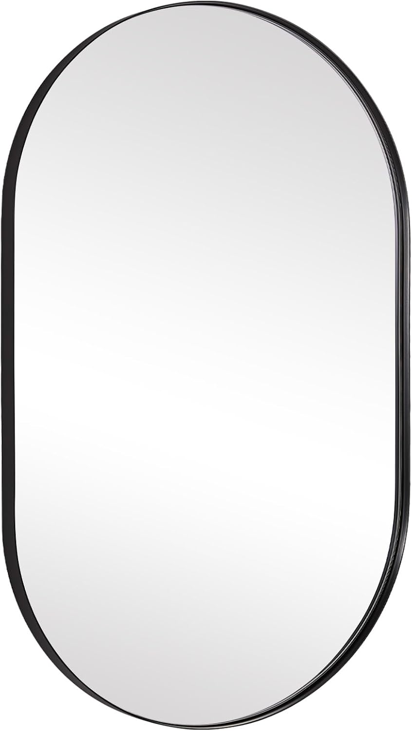 ANDY STAR Black Mirror Vanity, 24x36'' Oval Mirrors for Bathroom, Black Oval Mirror, Pill Shaped Mirror, Vanity Mirrors Stainless Steel Metal Frame Wall-Mounted Ideal for Bathroom