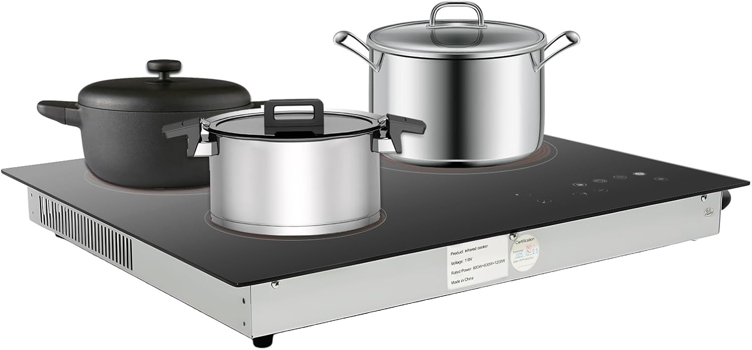 3 Burners Electric Stove Top Burner 110v Desktop Cooktop Built-In 2600w LED Intelligent Control 9 Heating Levels Cook Top Stove Electric (No Plug)