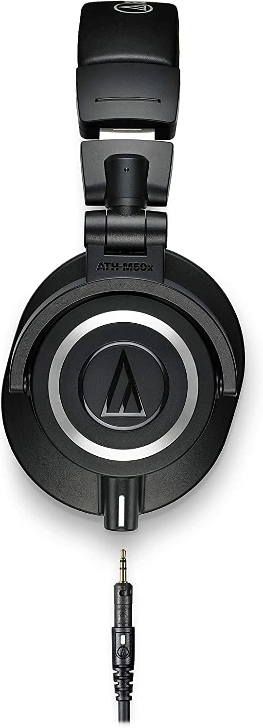 Audio Technica ATH-M50X Professional Studio Monitor Headphones Black Bundle with Pig hog 25ft Extension Cable & Liquid Polishing Cloth with Detachable Cable