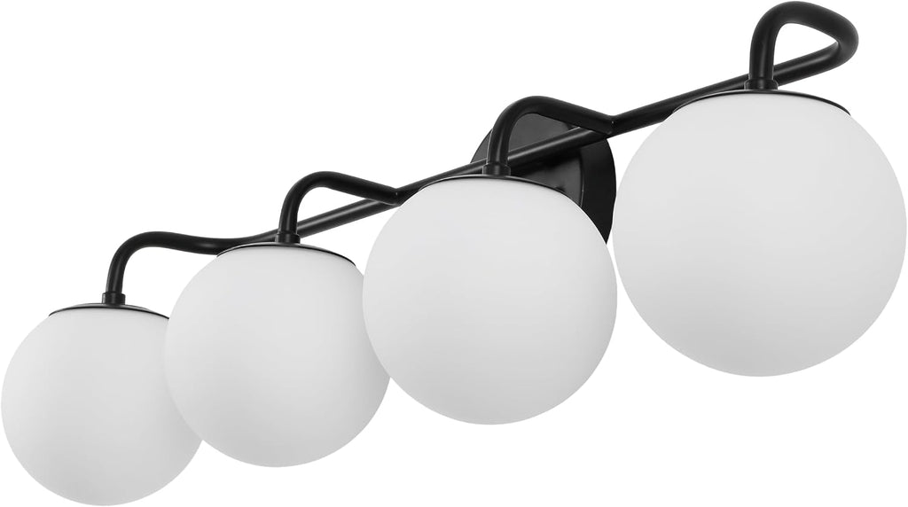JONATHAN Y 31' Black Modern Globe Wall Sconce Vanity Light for Bathroom, White Frosted Glass Shade, Midcentury Parisian Bistro Wall Lamp, LED Bulb Included (JYL3558B)