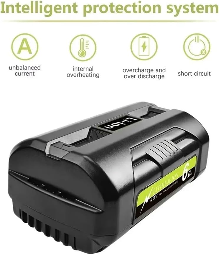6.0Ah 40V Compatible For Ryobi RY40502 RY40200 40V OP4050 OP4026 OP40401Li-Ion Rechargeable Battery，(6000mAh)