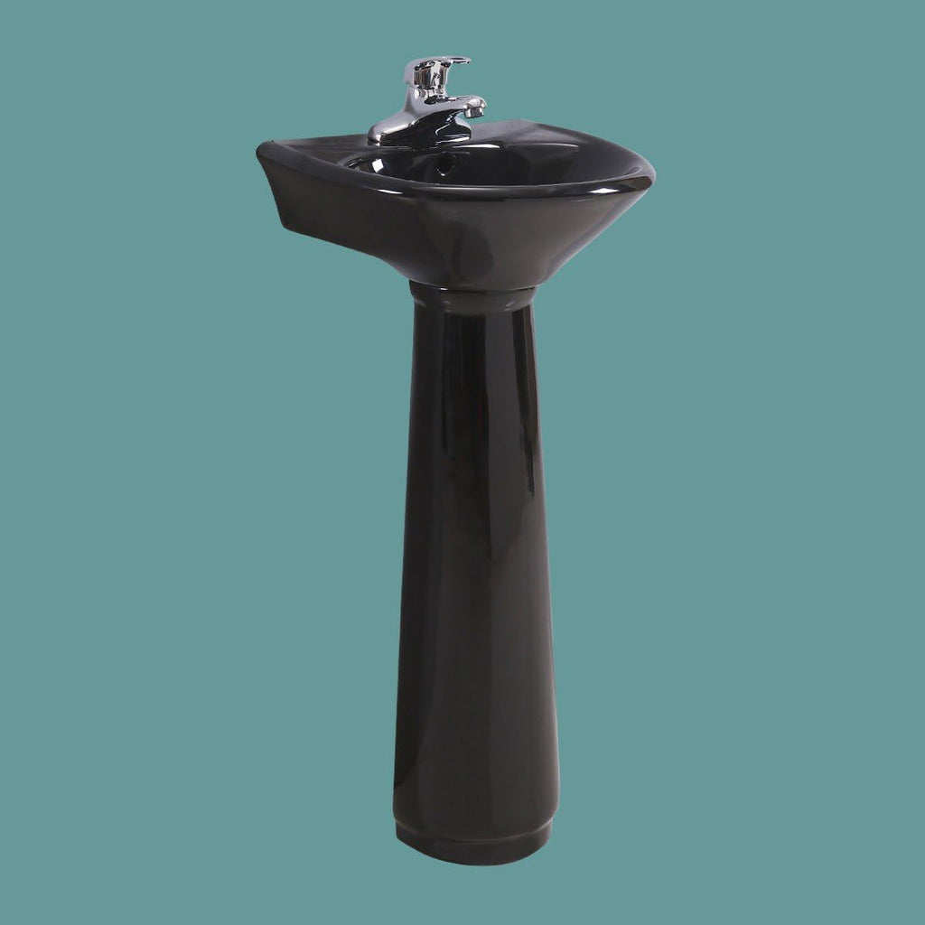 Renovators Supply Manufacturing Ondine 16' W x 34' H x 14.5' Proj. Glossy Black Pedestal Sink, Vitreous China, with Overflow and 4 in. Centerset Faucet Holes