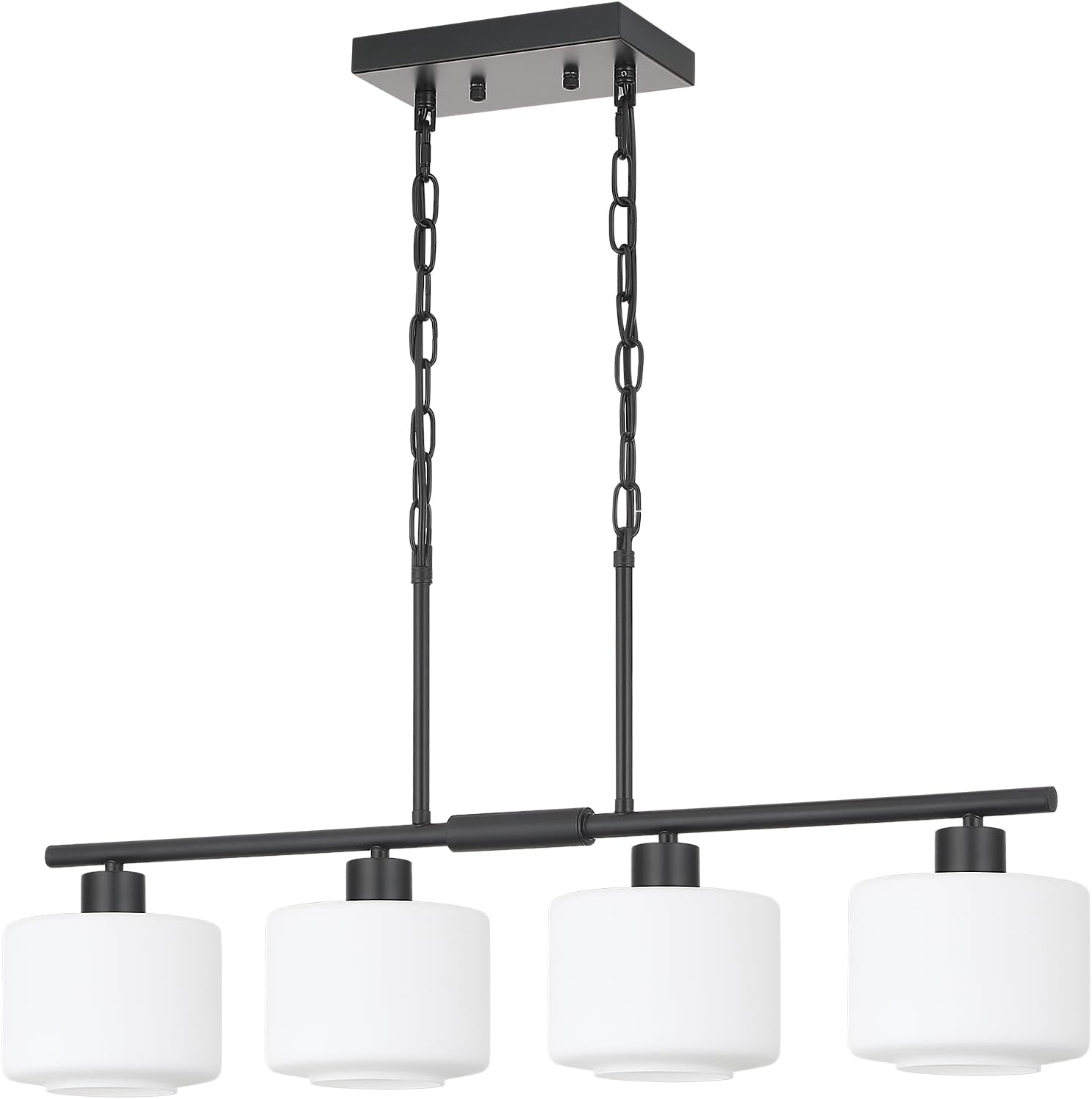 4-Light Kitchen Island Lighting, Modern Black Linear Dining Room Chandelier Light Fixtures with Milk Glass and Chain, Farmhouse Hanging Lights for Kitchen Island Dining Room, OS-YQ8153-4ISBKW