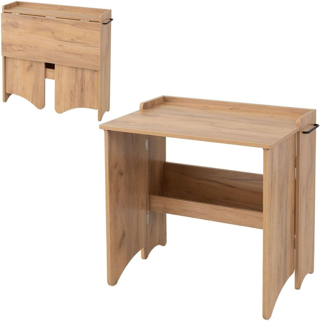 EMOOR Folding Desk TATAMU Wooden Panels (Oak), Space-Saving Rectangular Table No Assembly Easy to Fold and Store