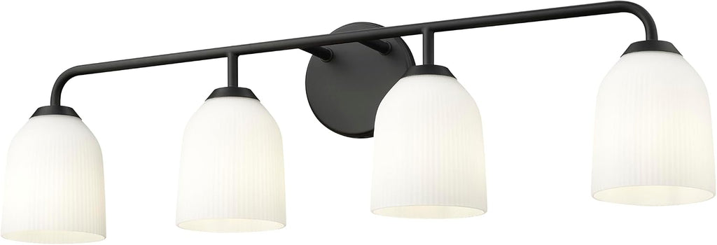 ML Lighting | Norah Collection | 22304-MB | Indoor 4 Light Vanity in Matte Black with Opal Ribbed Glass Shade | Elegant and Versatile Design for Any Bathroom