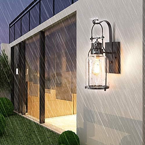 Wall Light Vintage Wall Lights Retro Industrial Wall Lamp Glass Shade Wrought Iron Wall Sconce E27 for Loft Restaurant Bar Living Room Courtyard Decorate Wall Lighting Fixture, Black