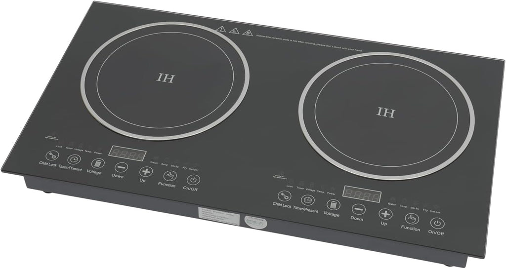 Induction Cooktop 2 Stoves, 110V 1200W+1200W, 8 Gears Firepower Regulation, Tabletop Stove Top with LED Display and Adjustable Temperature, Electric Hot Plate Crystal Cooktop for Kitchens