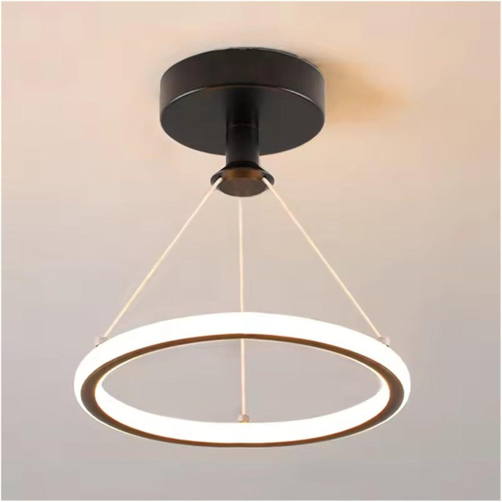 Modern LED Chandelier Lights Energy Saving Wrought Iron Chandelier Circle Ceiling Hanging Lamp Kitchen Bedroom Lighting Fixture(Black)