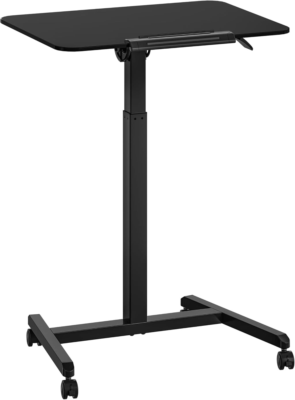 Seville Classics Airlift Height Adjustable Pneumatic Laptop Sit Stand Desk Mobile Rolling Cart, Computer Workstation for Home Office, Classroom, Black, 25.6' Tilting Desktop