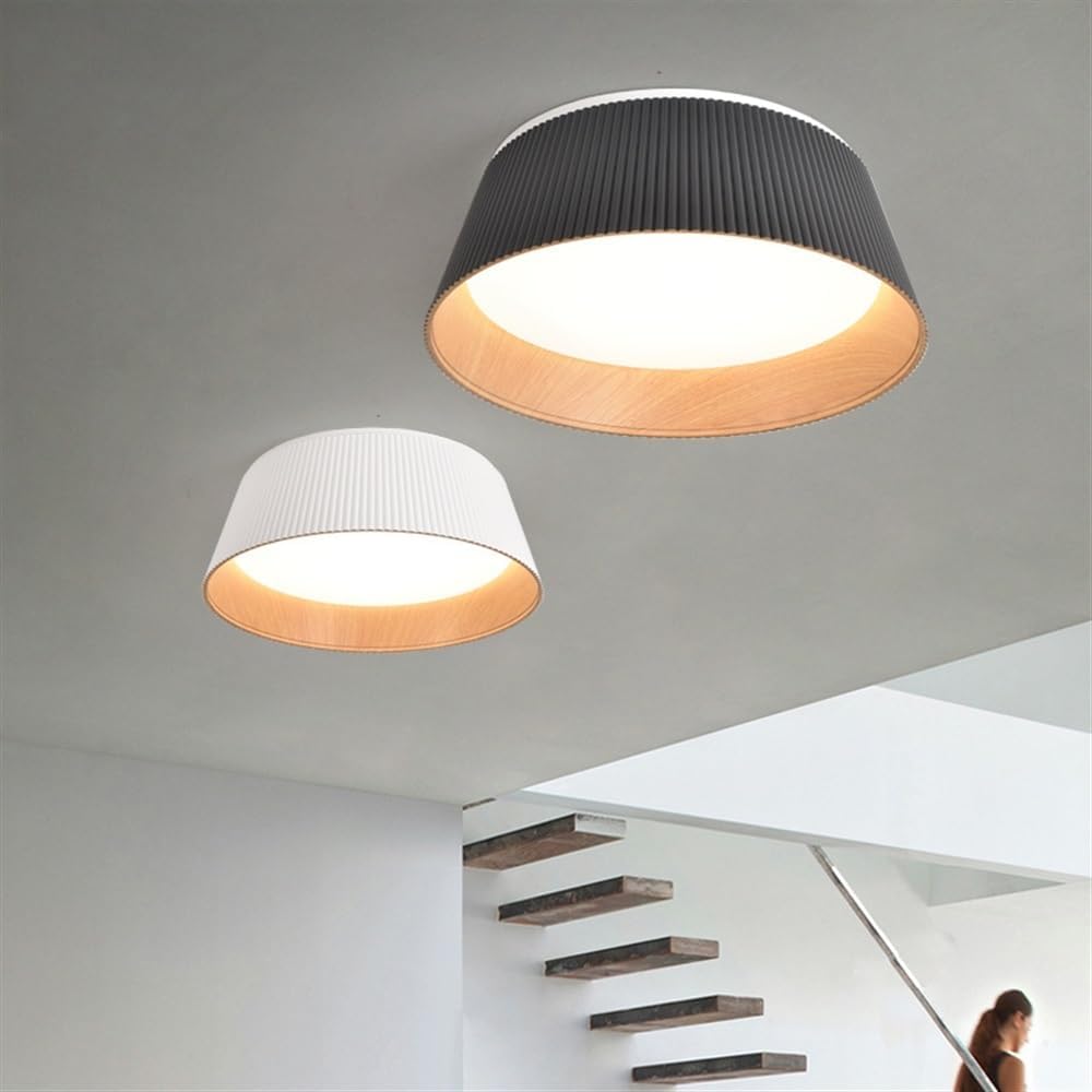Ceiling Light Fixture, Circular Wrought Iron Wood Grain 18.1' Flush Mount Light Fixture with Acrylic Shade, Ceiling Lamp for Living Room, Hallway, Bathroom, Bedroom, Dimmable(Black)