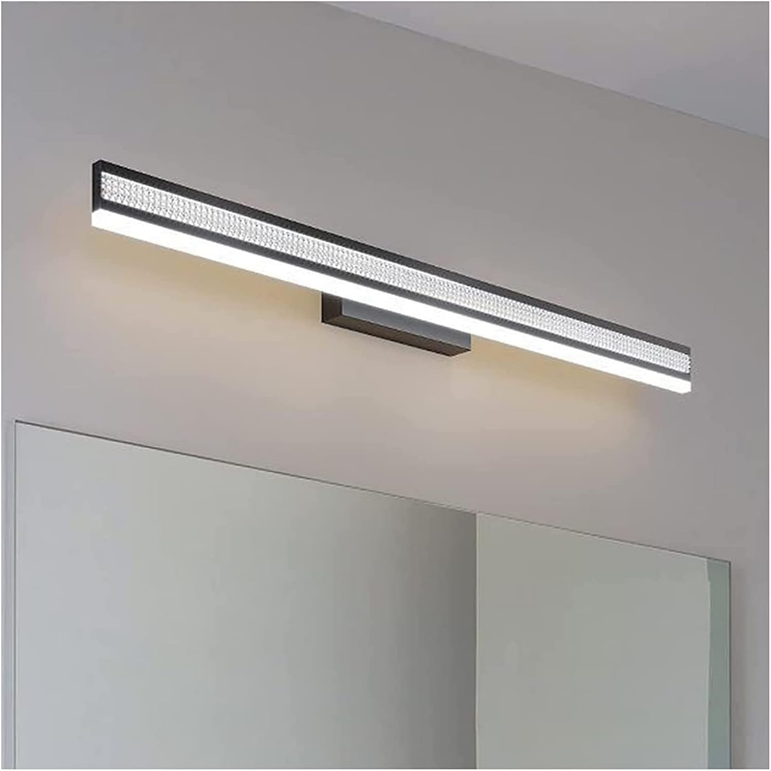 Mirror Light Creative Wrought Iron Acrylic LED Mirror Front Light Simple Bathroom Bathtub Anti-Fog Makeup Long Strip lamp Black Wall Decor Lamp (Three Color Light 61cm)