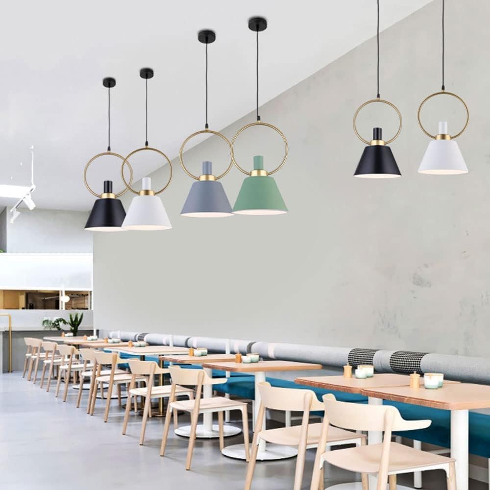 Minimalist Led Colorful Pendant Lamp Metal Leather Suspension Cylinder Hanging Lights Compatible with Bedroom Dining Cafe Bar Wrought Iron Chandelier Ceiling Lamp Fixture(Gray)
